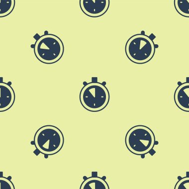 Mavi Kronometre simgesi sarı arkaplandaki kusursuz deseni izole etti. Zaman göstergesi. Kronometre işareti. Vektör.