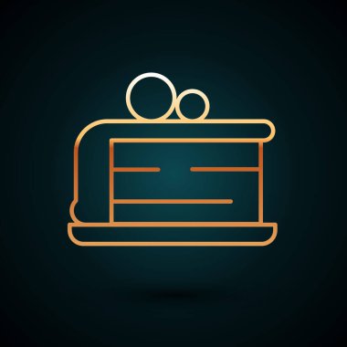 Koyu mavi arka planda izole edilmiş altın renkli pasta simgesi. Doğum günün kutlu olsun. Vektör.