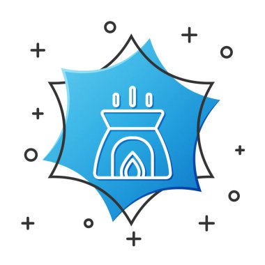 Beyaz çizgi Aroma mum simgesi beyaz arkaplanda izole edildi. Mavi altıgen düğmesi. Vektör.