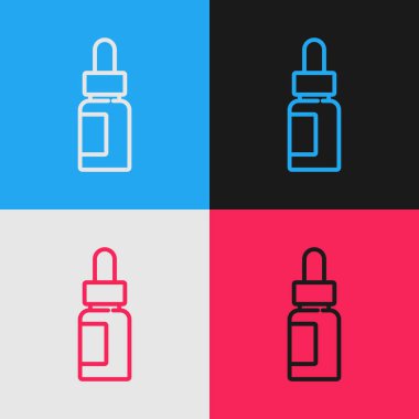 Popüler sanat çizgisi Temel yağ şişesi simgesi renk arkaplanında izole edildi. Organik aromaterapi özü. Cilt bakımı serumu cam bırakma paketi. Vektör.