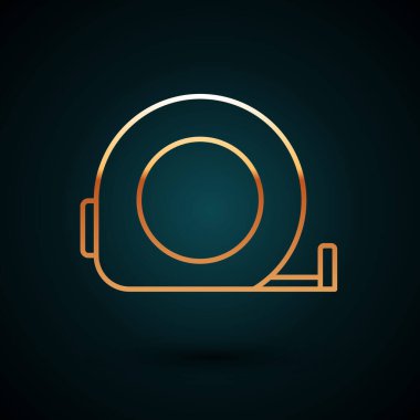 Altın çizgili Rulet inşaat ikonu koyu mavi arka planda izole edilmiş. Mezura ölçüm sembolü. Vektör.