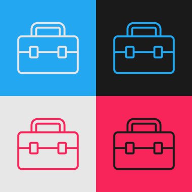 Pop sanat çizgisi araç kutusu simgesi renk arkaplanında izole edildi. Alet kutusu tabelası. Vektör.