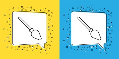 Süpürge sapı simgesi sarı ve mavi arkaplanda izole edildi. Temizlik hizmeti konsepti. Vektör.