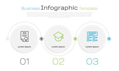 Sertifika şablonu, dünya çapında mezuniyet şapkası ve çevrimiçi sınav, test, araştırma. Ticari bilgi şablonu. Vektör.