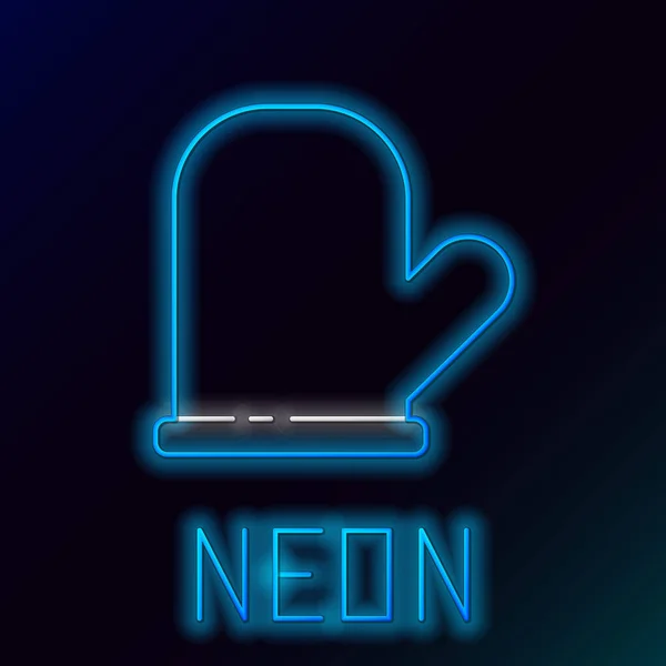 Glödande Neon Line Ugn Handske Ikon Isolerad Svart Bakgrund Köksgrytlapp — Stock vektor