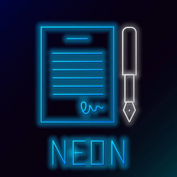 Glödande Neon Line Äktenskap Kontrakt Ikon Isolerad Svart Bakgrund Bröllopsintyg — Stock vektor