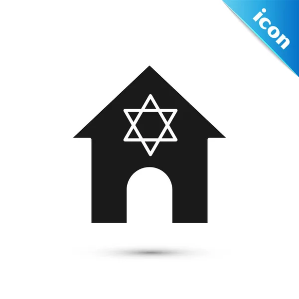 Γκρι Εβραϊκό Κτίριο Συναγωγή Εβραϊκή Εικόνα Ναού Απομονώνονται Λευκό Φόντο — Διανυσματικό Αρχείο