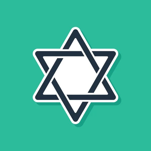 Ícone Estrela Azul David Isolado Fundo Verde Símbolo Religioso Judeu — Vetor de Stock