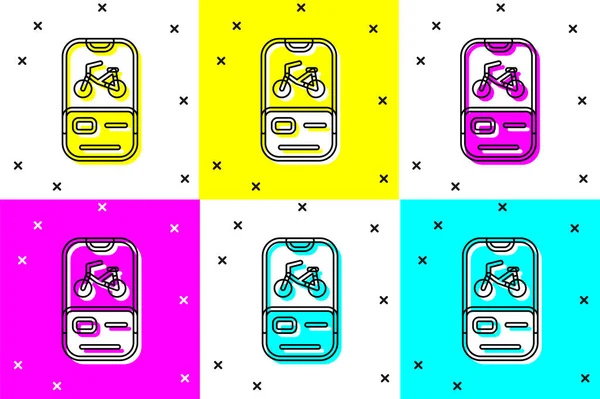 Establecer Icono Aplicación Móvil Alquiler Bicicletas Aislado Fondo Color Servicio — Archivo Imágenes Vectoriales