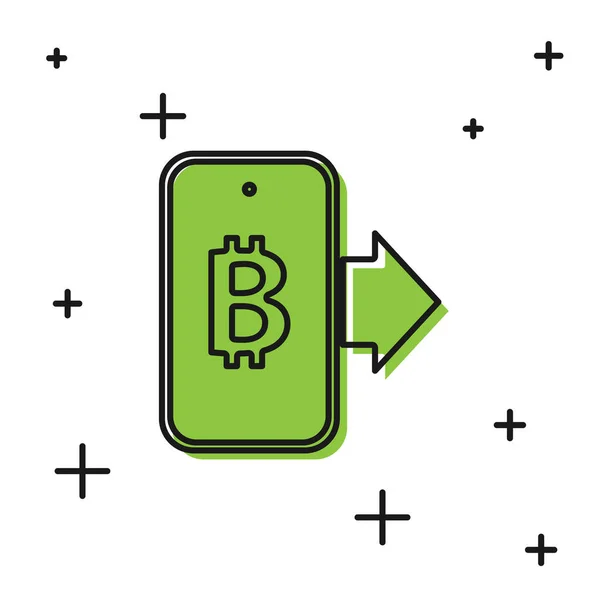 黑色采矿比特币从移动图标分离的白色背景 加密货币开采 区块链技术服务 — 图库矢量图片