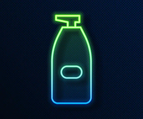 Leuchtende Neon Linie Flasche Mit Flüssiger Antibakterieller Seife Mit Spendersymbol — Stockvektor