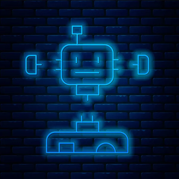 Świecąca Neonowa Linia Rozmontowana Ikona Robota Izolowana Ceglanym Tle Ściany — Wektor stockowy