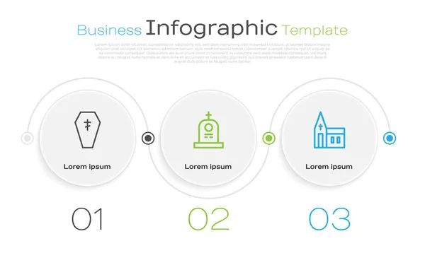 Definir Linha Coffin Com Cruz Lápide Sepultura Edifício Igreja Modelo — Vetor de Stock
