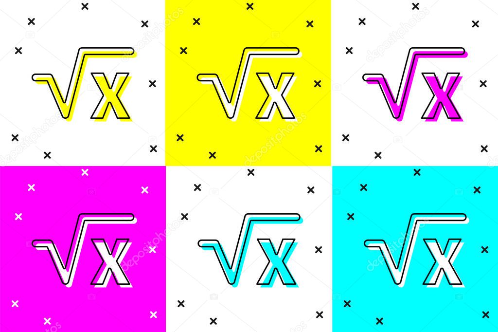Set Square root of x glyph icon isolated on color background. Mathematical expression.  Vector.