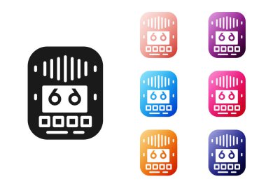 Beyaz arkaplanda siyah kaset çalar simgesi izole edildi. Klasik ses kaydedici. Simgeleri renklendirin. Vektör.