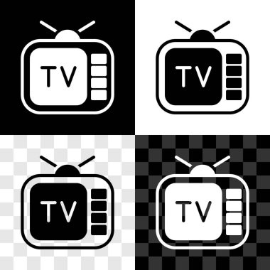 Retro TV simgesini siyah beyaz, şeffaf arkaplanda izole et. Televizyon tabelası. Vektör.