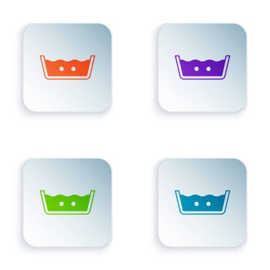 Beyaz arka planda 40 derecenin altındaki renk yıkama simgesi izole edilmiş. Sıcaklık temizleme. Renkli simgeleri kare düğmelere ayarlayın. Vektör