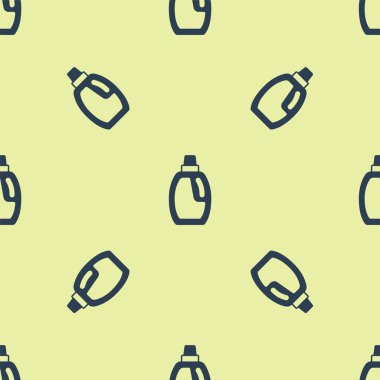 Çamaşır deterjanı, çamaşır suyu, bulaşık suyu ya da sarı arka planda izole edilmiş başka bir temizlik maddesi ikonu için mavi plastik şişe. Vektör