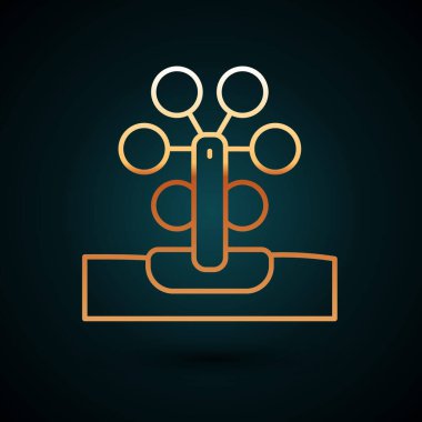 Altın çizgili dönme dolap ikonu koyu mavi arka planda izole edilmiş. Eğlence parkı. Çocuklar için eğlence parkı, eğlence parkı. Vektör.