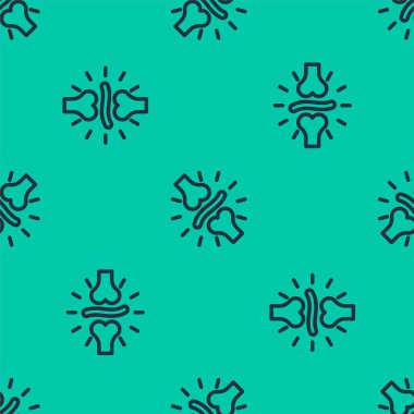 Mavi çizgi eklem ağrısı, diz ağrısı ikonu yeşil arka planda izole edilmiş kusursuz desen. Ortopedik sağlık. Eklem ve kemik hastalıkları, eklem iltihabı. Vektör.