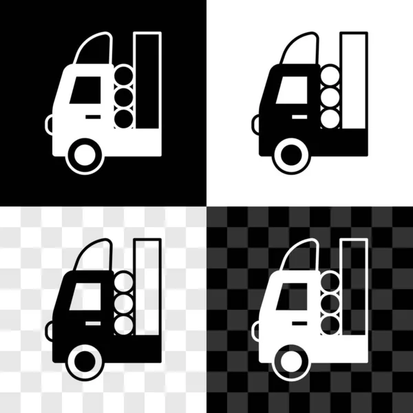 Set Gas Tank Vehicle Icon Isolated Black White Transparent Background — Stock Vector