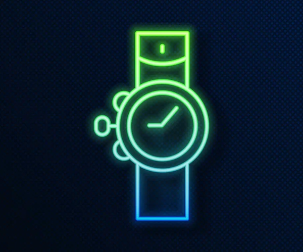 发光的霓虹灯线愤怒的手表图标孤立在蓝色的背景 最重要的图标 — 图库矢量图片
