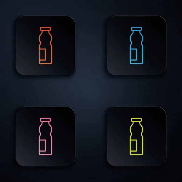 Barevný Neonový Řádek Nápojový Jogurt Láhvi Ikona Izolované Černém Pozadí — Stockový vektor