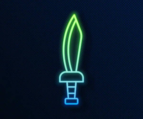 Glödande Neon Linje Pirat Svärd Ikon Isolerad Blå Bakgrund Sabretecken — Stock vektor