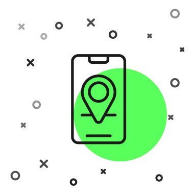 Şehir haritası yön bulma simgesinin siyah çizgi bilgileri beyaz arkaplanda izole edildi. Mobil Uygulama Arayüzü tasarımı. Coğrafi konsept. Vektör