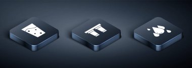 Set Isometric Glass with water, Water drop and filter icon. Vector