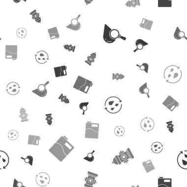 Set Drop and magnifying glass, Fire hydrant, Recycle clean aqua and Big bottle with water on seamless pattern. Vector