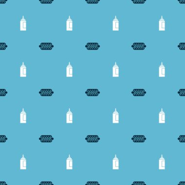 Set Hotdog sandwich and Sauce bottle on seamless pattern. Vector