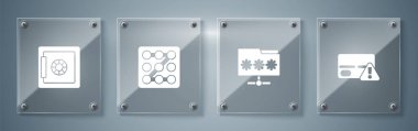 Set Credit card, Folder with password, Graphic protection and Safe. Square glass panels. Vector