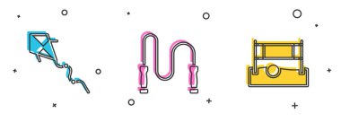 Set Kite, Jump rope and Volleyball net with ball icon. Vector