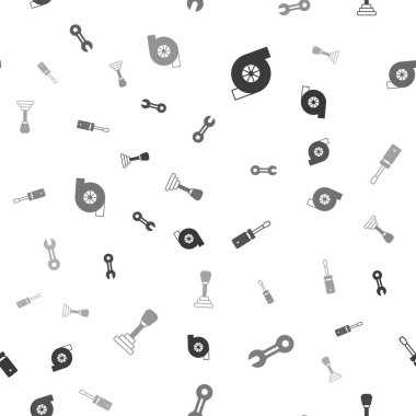 Set Automotive turbocharger, Wrench spanner, Screwdriver and Gear shifter on seamless pattern. Vector