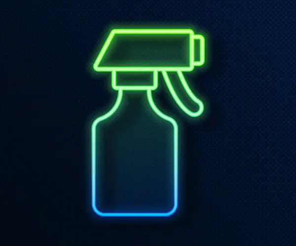 Glowing Neon Line Water Spray Bottle Icon Isolated Blue Background — Stock Vector