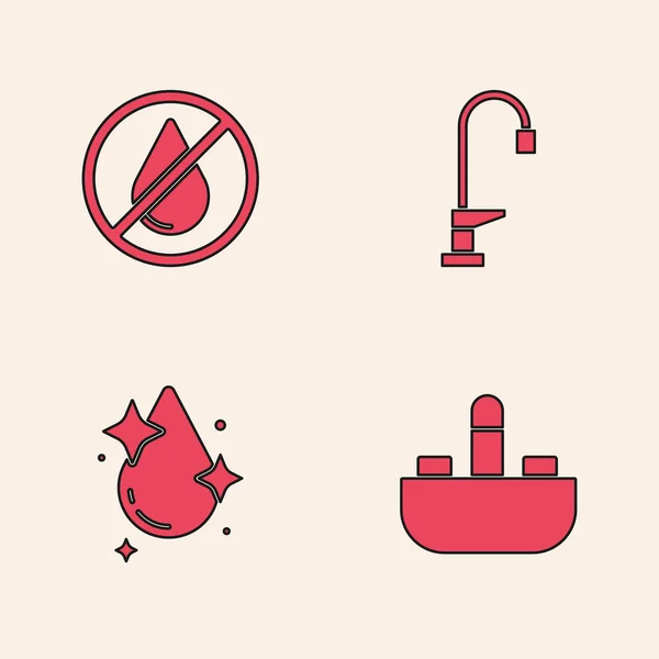 Set Washbasin Water Tap Water Drop Forbidden Icon Vector — Διανυσματικό Αρχείο