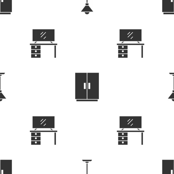 Set Floor Lamp Wardrobe Table Stand Seamless Pattern Vector —  Vetores de Stock