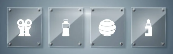 Установить Эфирную Бутылку Масла Фитнес Мяч Бутылку Воды Женскую Талию — стоковый вектор
