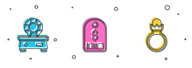 Set Gem stone, Price tag with dollar and Diamond engagement ring icon. Vector