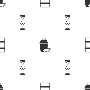 Metal bira fıçısını, limonlu kokteyl karıştırıcısını ve kusursuz şampanyayı hazırla. Vektör