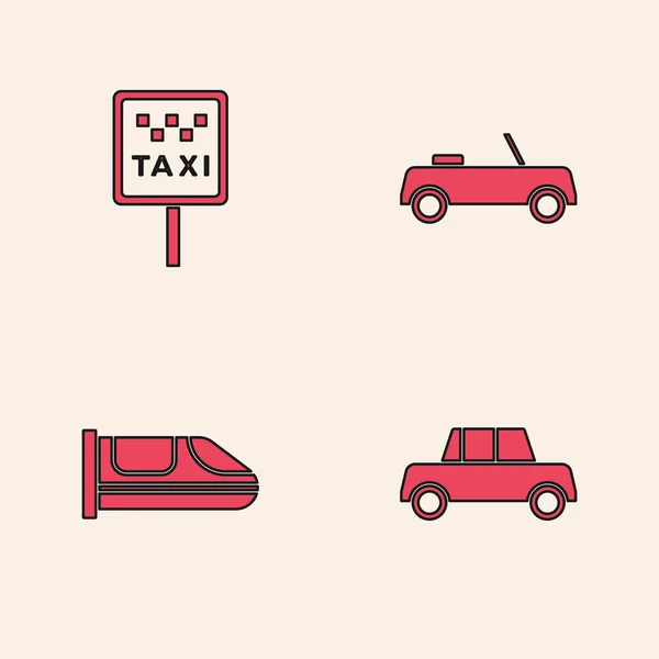 Set Auto Verkehrszeichen Für Taxistand Und Hochgeschwindigkeitszug Symbol Vektor — Stockvektor