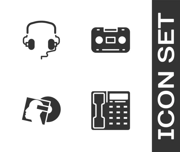 Set Téléphone Combiné Casque Disque Vinyle Cassette Audio Rétro Icône — Image vectorielle
