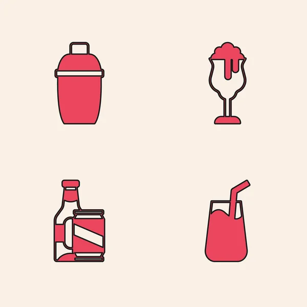 Set Cocktail Shaker Glas Bier Und Bierflasche Und Dosensymbol Vektor — Stockvektor