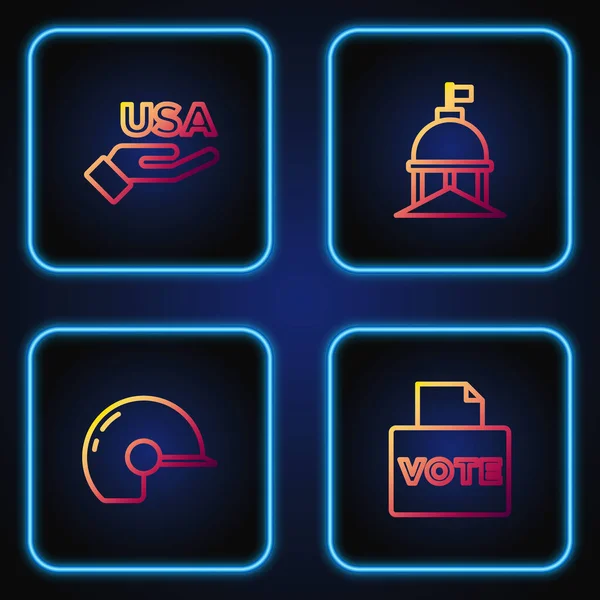 Set Line Vote Box Casco Béisbol Día Independencia Estados Unidos — Vector de stock