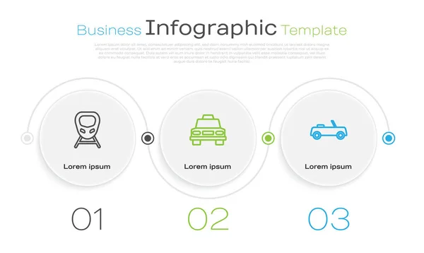Установить Линию Высокоскоростной Поезд Автомобиль Такси Автомобиль Бизнес Инфографический Шаблон — стоковый вектор