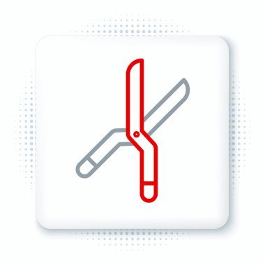 Beyaz arkaplanda izole edilmiş simgeyi budamak için el yapımı makas. Ahşap saplı budama makası. Renkli taslak konsepti. Vektör.