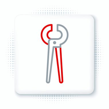 Çizgi kıskacı ve kerpeten simgesi beyaz arkaplanda izole edildi. Kıskaçlar endüstri mekanik tesisat aletini çalıştırır. Renkli taslak konsepti. Vektör.