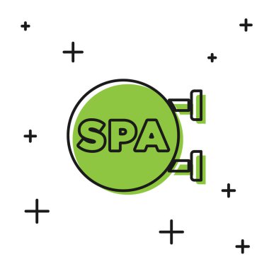 Siyah Spa salonu ikonu beyaz arkaplanda izole edilmiş. Güzellik salonu, masaj, kozmetik. Spa tedavisi ve kozmetoloji. Vektör.