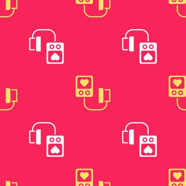 Sarı kan basıncı ikonu kırmızı arkaplanda izole edilmiş pürüzsüz desen. Vektör.